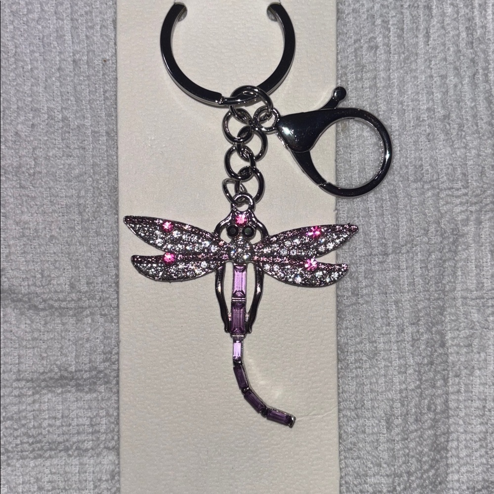 Dragonfly Keychain/Bag Charm with Purple/Pink and Silver Accents